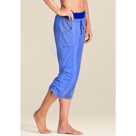 ATHLETA Cobalt Blue Allegro Drawstring Rushed Capri Pants Size 2 ? - Picture 1 of 12